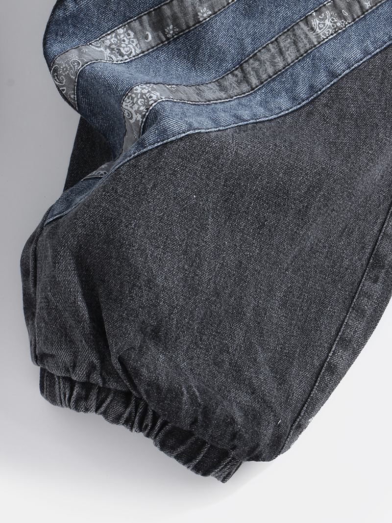 Herr Patchwork Pocket Elastisk Midja Harlan Jeans