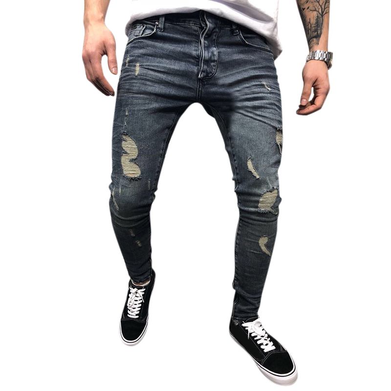 Herr Vår Höst Denim Byxor Hål Slim Mode Jeans