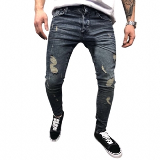 Herr Vår Höst Denim Byxor Hål Slim Mode Jeans