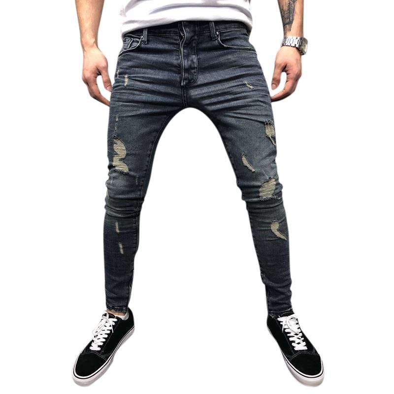 Herr Vår Höst Denim Byxor Hål Slim Mode Jeans