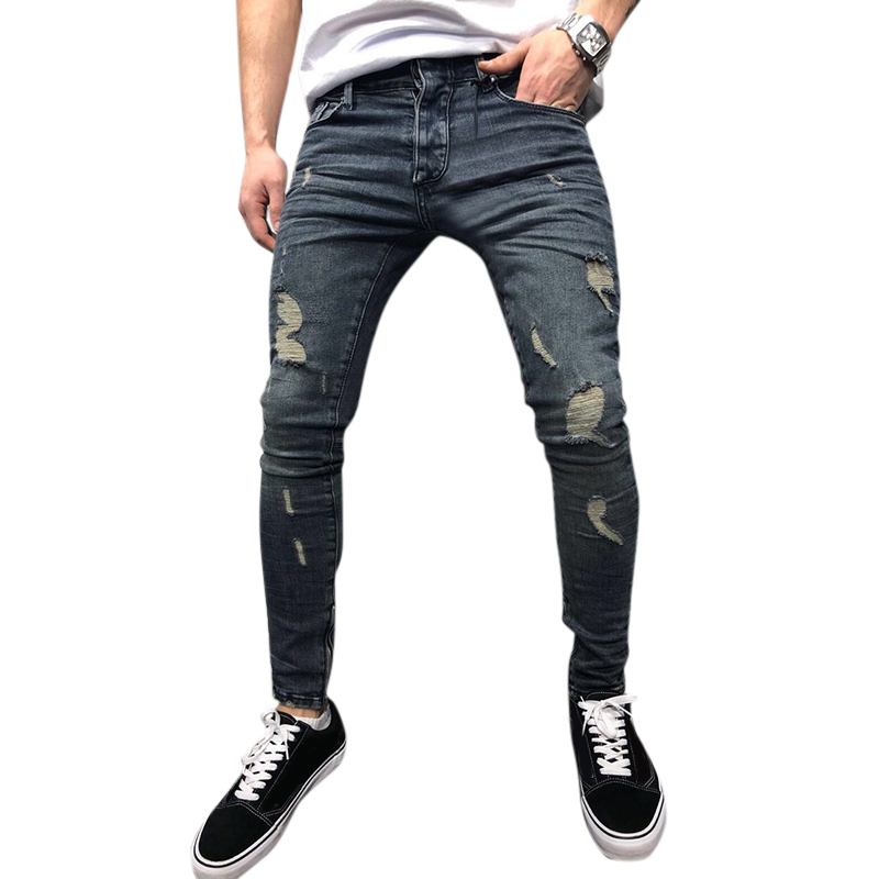 Herr Vår Höst Denim Byxor Hål Slim Mode Jeans