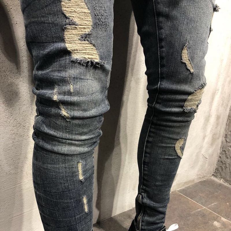 Herr Vår Höst Denim Byxor Hål Slim Mode Jeans