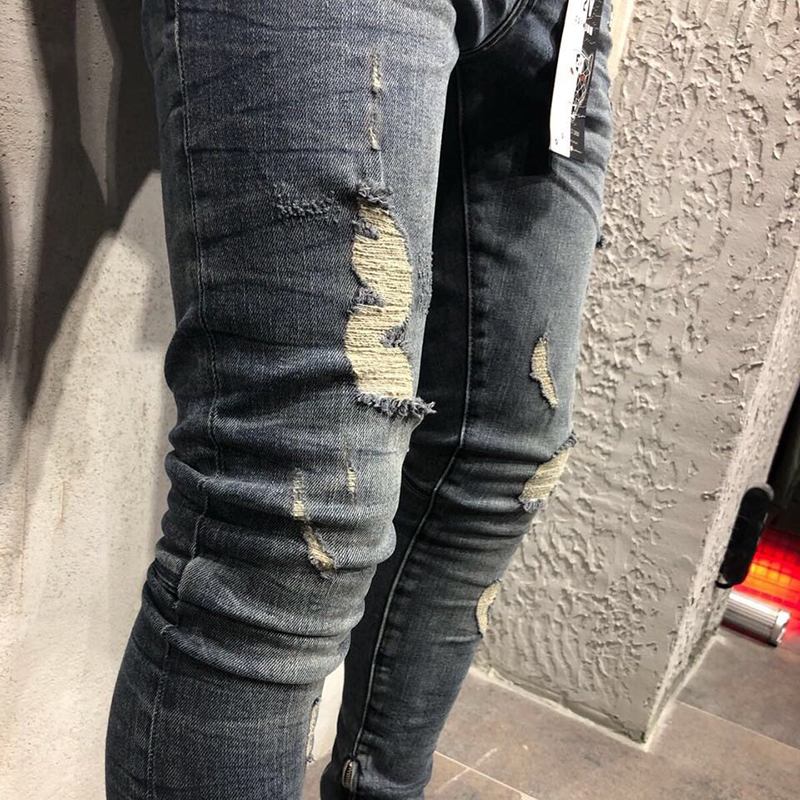 Herr Vår Höst Denim Byxor Hål Slim Mode Jeans