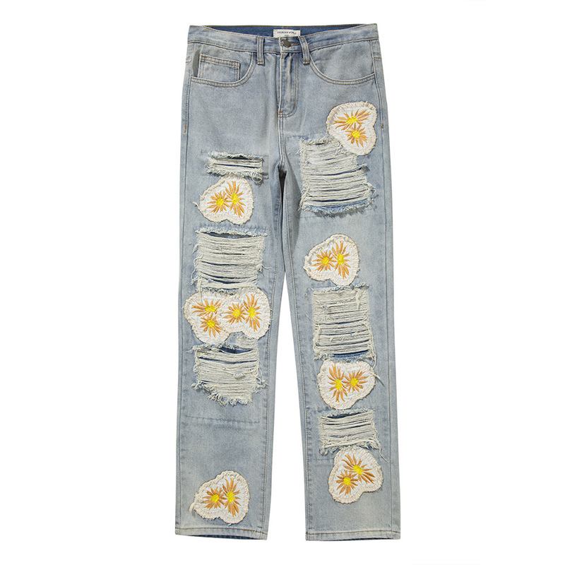 High Street Heavy Hole Patch Broderade Jeans