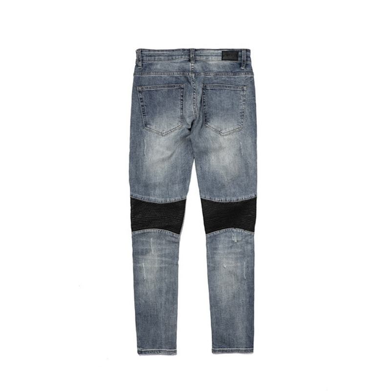 High Street Style Läder Patch Dragkedja Motorcykel Små Fötter Slim Stretch Jeans