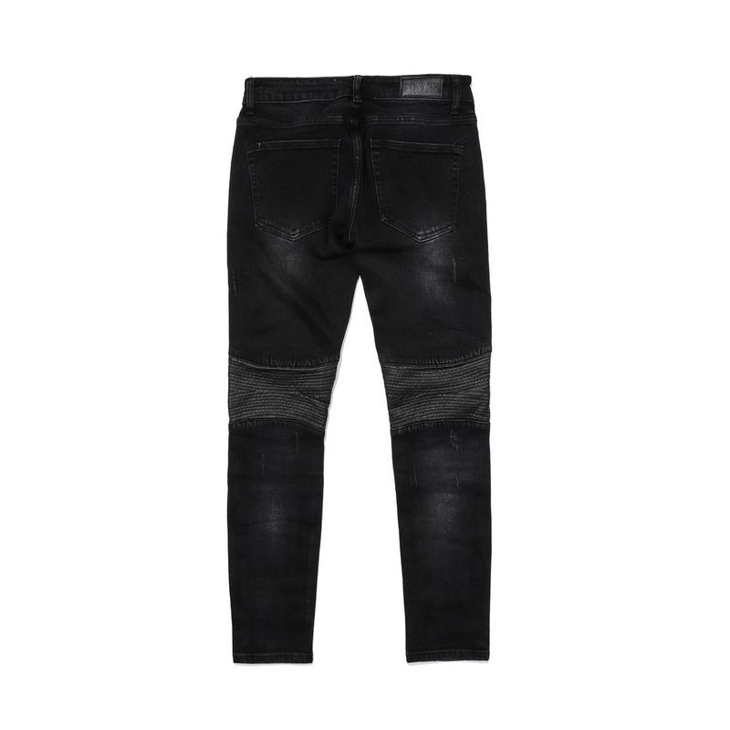 High Street Style Läder Patch Dragkedja Motorcykel Små Fötter Slim Stretch Jeans