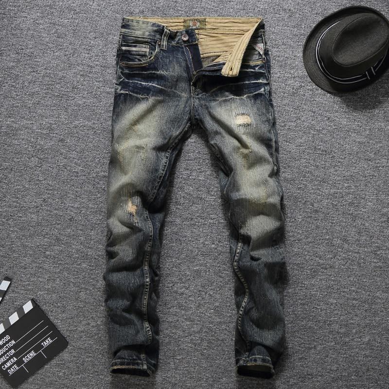 Jeans För Män Vintage Retrostil Slim Fit Rippede Jeans Homme Balplein Brand Jeans Herr Cotton Denim Biker