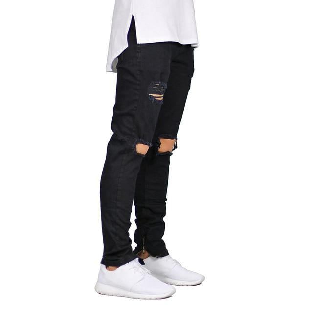 Män Destroyed Ripped Design Ankel Zipper Skinny Jeans