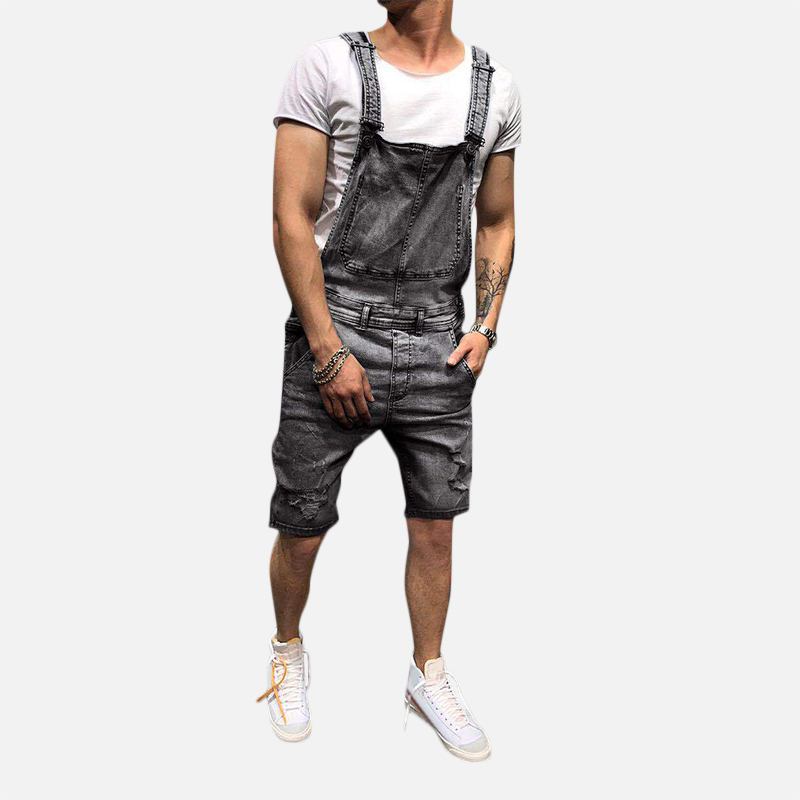 Män Slim Fit Denim Kort Casual Jumpsuit