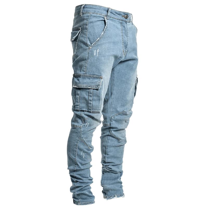 Modeabla Och Enkla Jeans Med Flera Fickor För Män