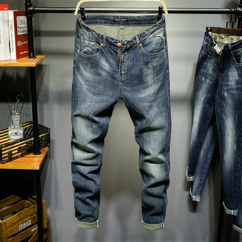 Nya Raka Smala Jeans För Män Med Retrostretch Denimbyxor Avslappnade Fötter