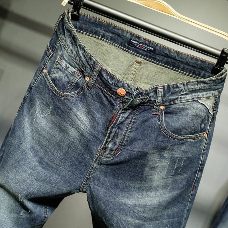 Nya Raka Smala Jeans För Män Med Retrostretch Denimbyxor Avslappnade Fötter