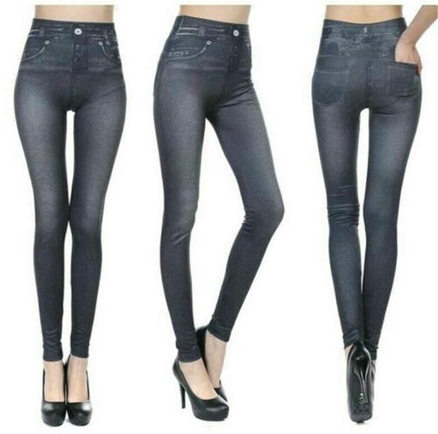 Perfect Fit Jeans Leggings Explosionsmodeller Imitation Denim Damleggings 9 Poängs Byxor Dra Hårtryck Imiterad Denim