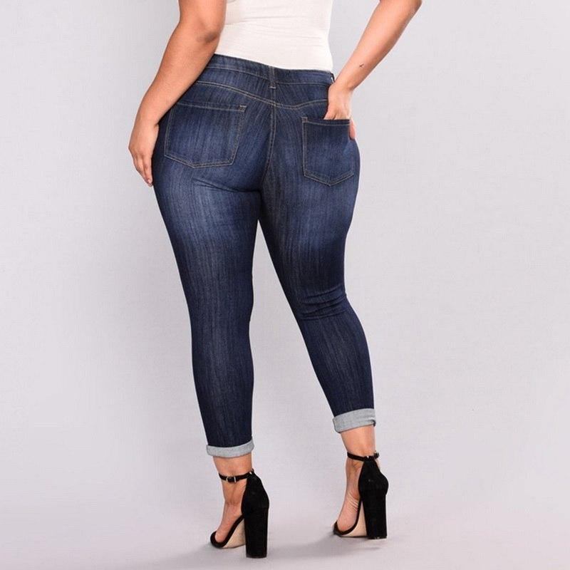 Plus Size Jeans Med Hög Elastisk Hål Dam True Denim Skinny Distressed Jeans För Kvinnor Jeans Pencil Byxor