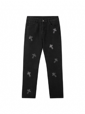 Retro Cross Hot Rhinestone Black Jeans