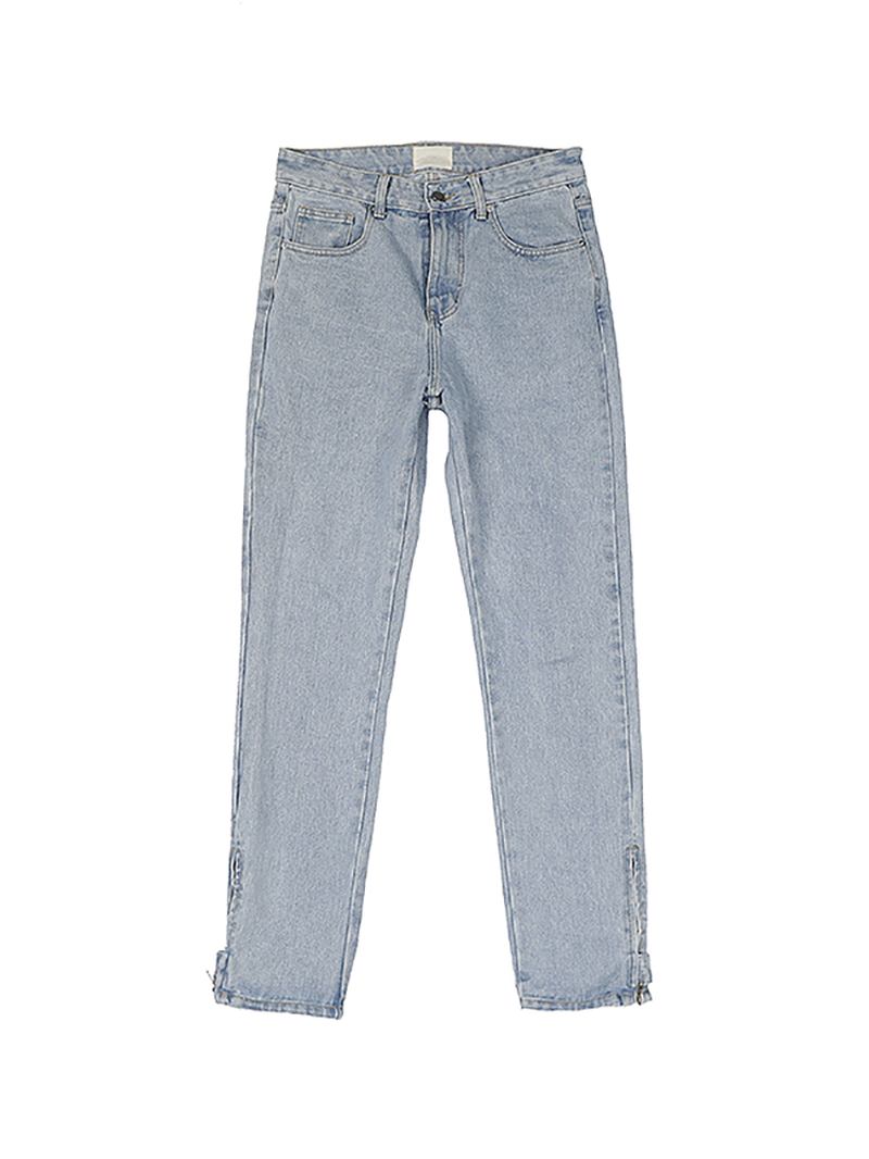 Retro Nostalgisk Blå Dragkedja Med Raka Ben Jeans