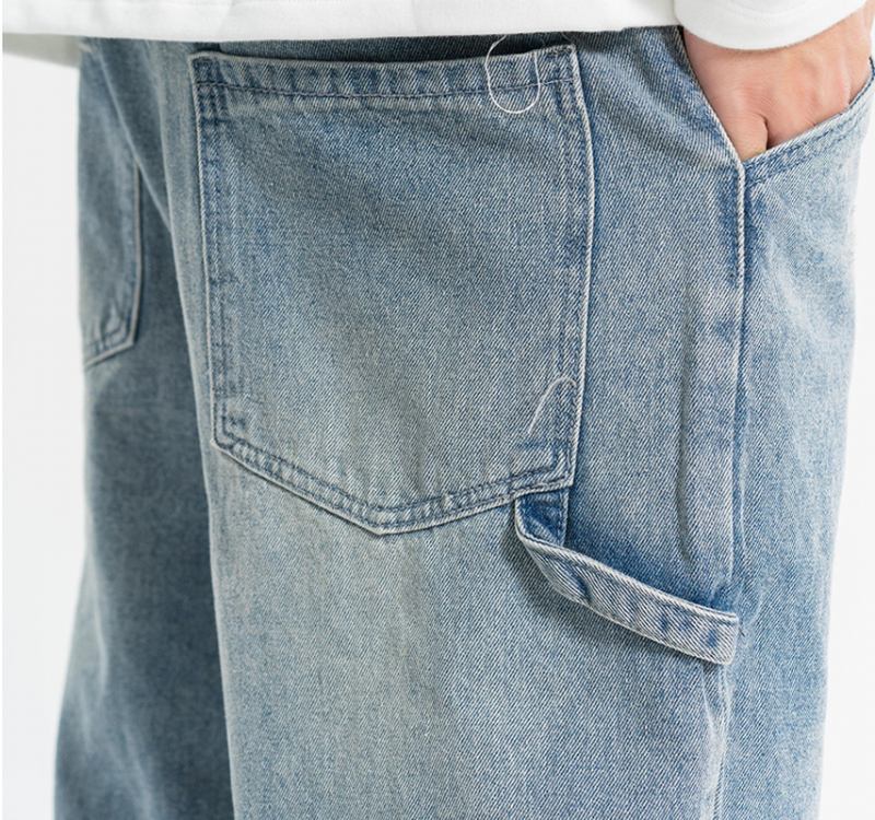 Rippade Casual All-match Jeans Herr Rak Tvättvatten Lös Mopping Daddy Byxor