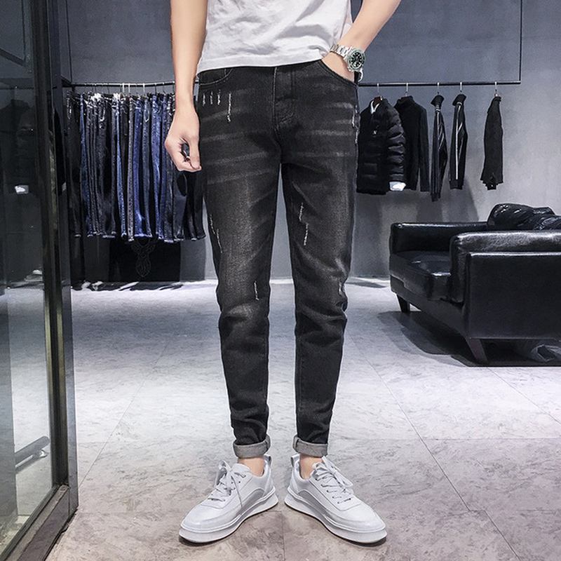 Säsongsnya Elastiska Herrjeans Casual Slim Feet Byxor Trend Långbyxor För Män