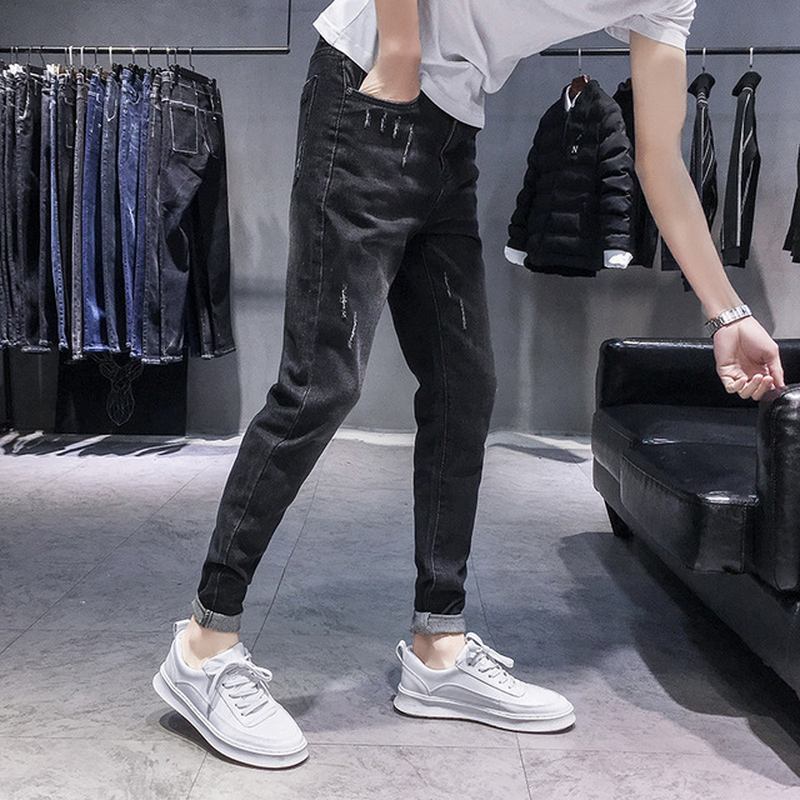 Säsongsnya Elastiska Herrjeans Casual Slim Feet Byxor Trend Långbyxor För Män