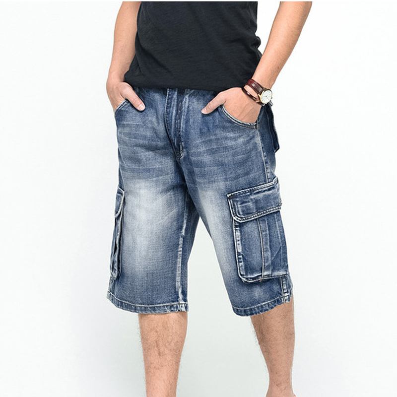 Sommar Herr Stora Fickor Jeans Loose Street Skateboard Jeans Shorts