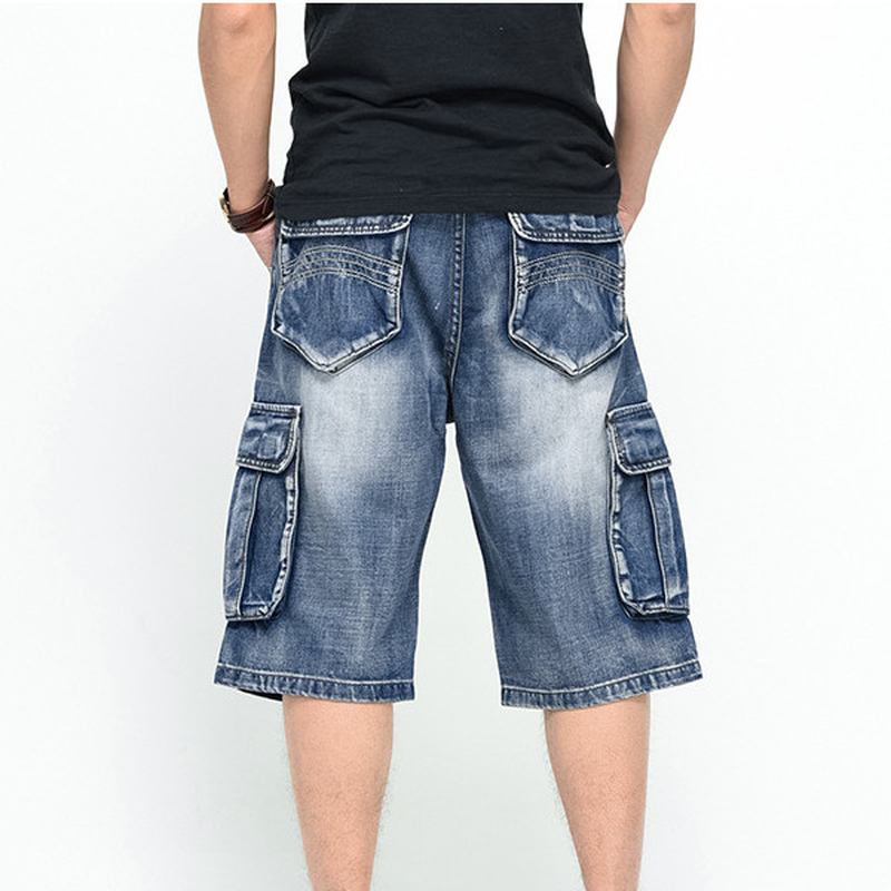 Sommar Herr Stora Fickor Jeans Loose Street Skateboard Jeans Shorts