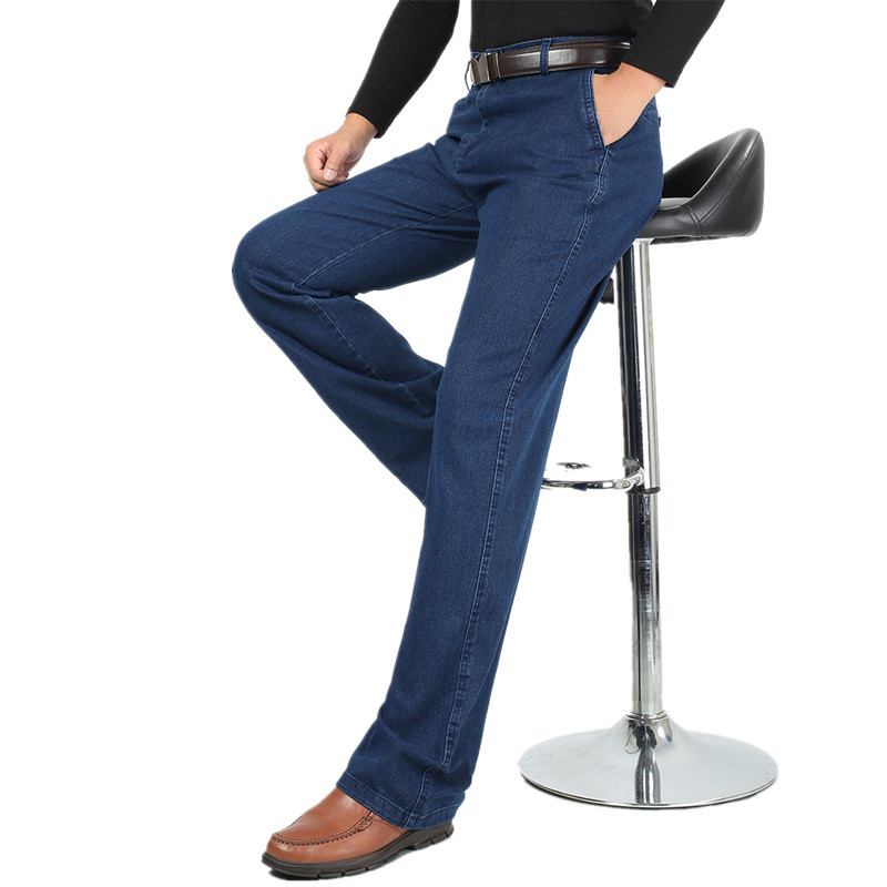 Sommar Tunna Business Casual Elastiska Jeans Med Raka Ben