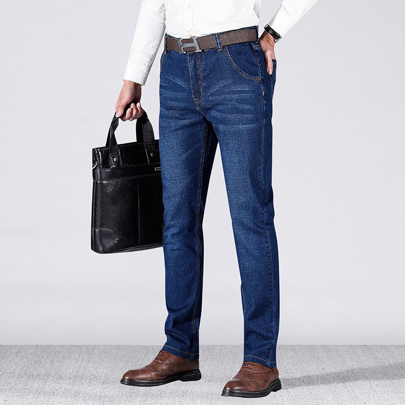 Vår- Och Sommarjeans Herr Stretch Slim Rak Mid-midja Stora Business Casual Byxor