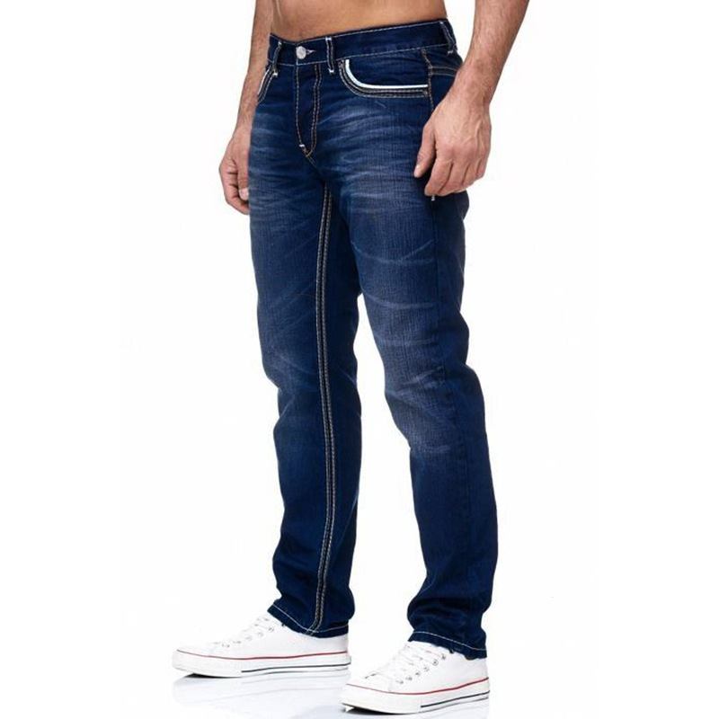 Vita Nödställda Mid-rise Lösa Jeans Med Raka Ben För Män