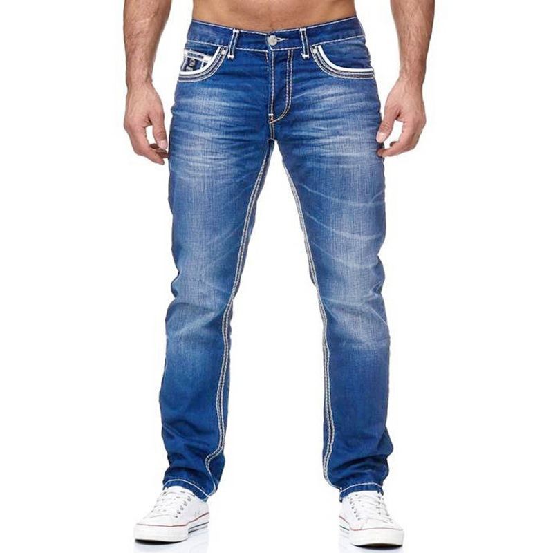 Vita Nödställda Mid-rise Lösa Jeans Med Raka Ben För Män