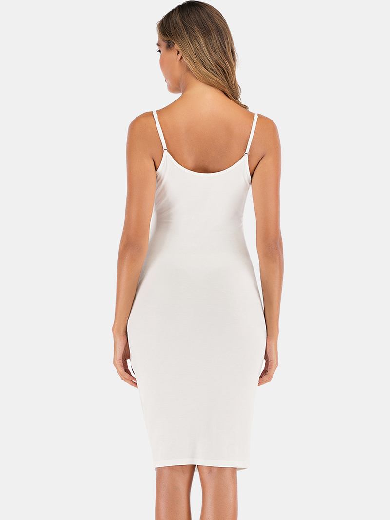 Bomull Backless Spaghetti Straps Spets Djup Neckline Lång Nattlinne Sovkläder