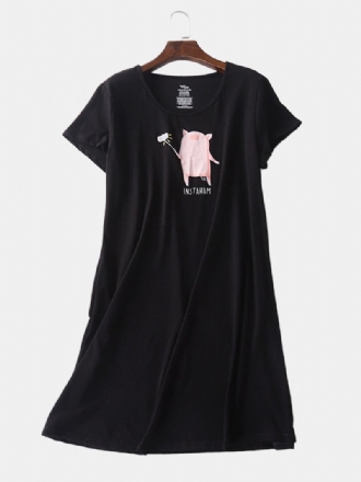 Plus Size Kvinnor Cartoon Pig Med Tryck Softies Kortärmad Hem Casual Nattlinne