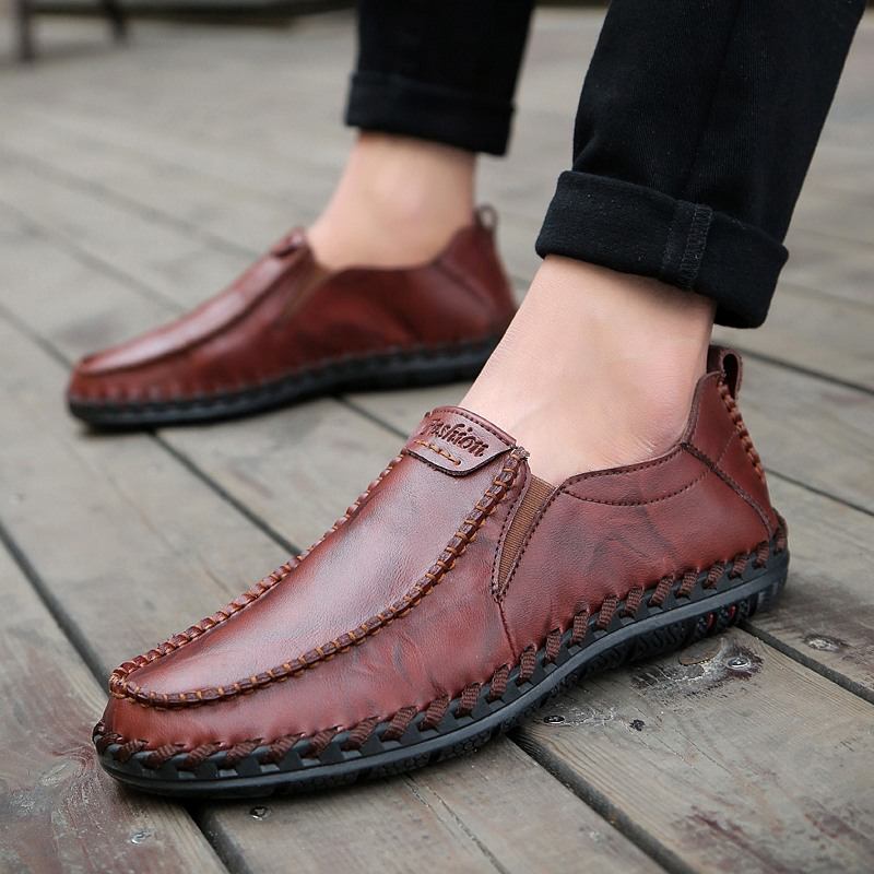 Handsömmar För Män Sfot-läder Halkfri Sula Slip-on Casual Körskor