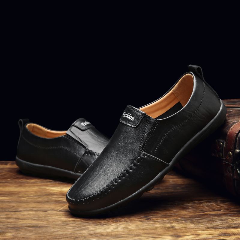 Män Äkta Läder Andas Mjuk Botten Slip-on-körning Casual Business Loafers Skor