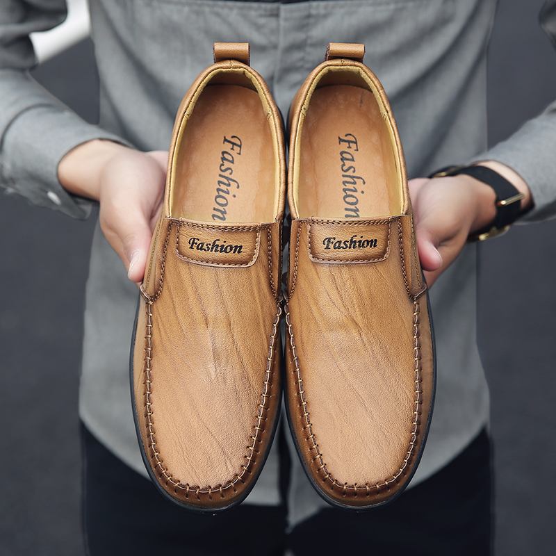 Män Äkta Läder Andas Mjuk Botten Slip-on-körning Casual Business Loafers Skor