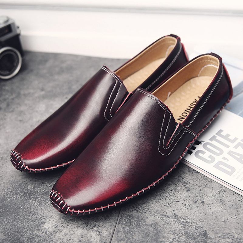 Män Casual Äkta Läder Slip On Flat Loafers Loafers