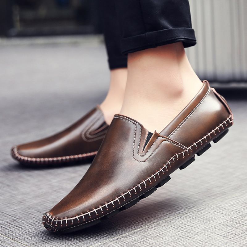 Män Casual Äkta Läder Slip On Flat Loafers Loafers