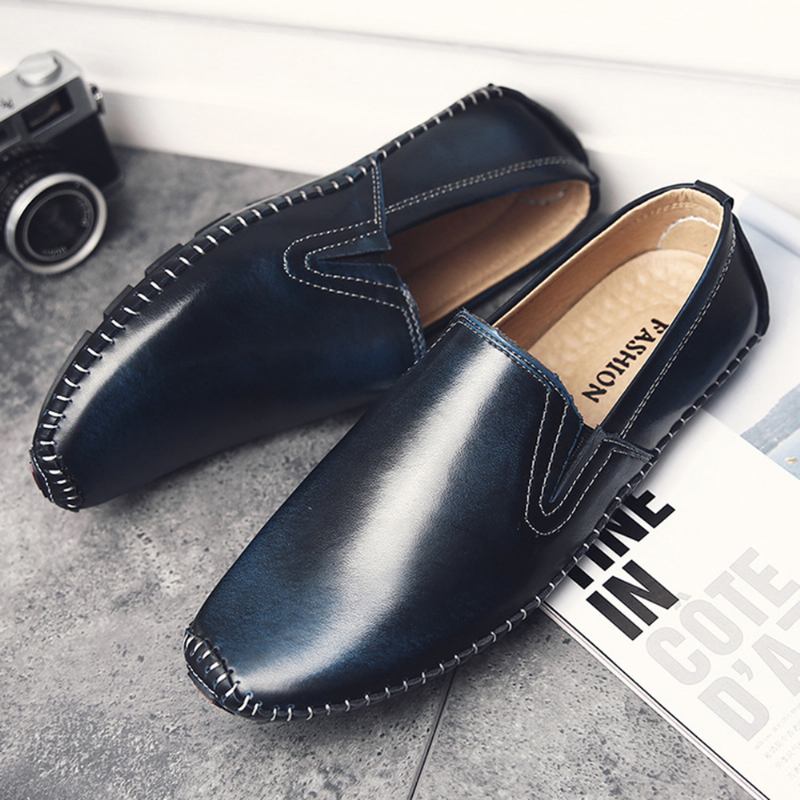 Män Casual Äkta Läder Slip On Flat Loafers Loafers