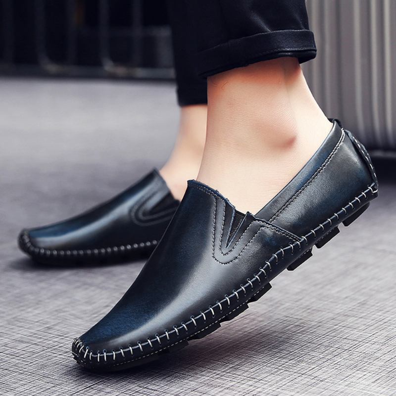 Män Casual Äkta Läder Slip On Flat Loafers Loafers