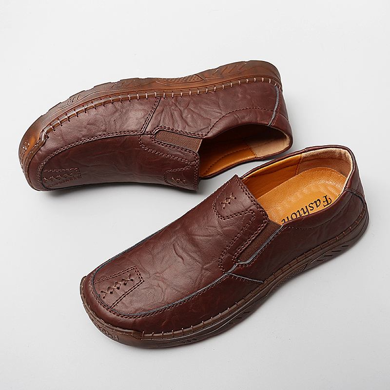 Män Kohud Andas Handsömmar Mjuk Sula Kort Slip On Casual Shoes