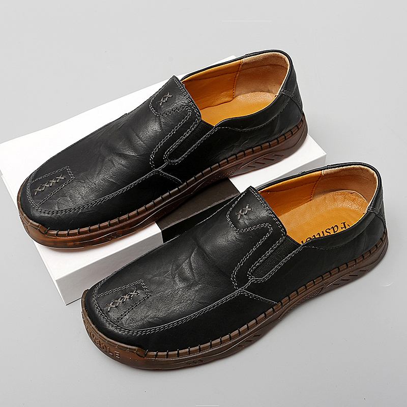 Män Kohud Andas Handsömmar Mjuk Sula Kort Slip On Casual Shoes