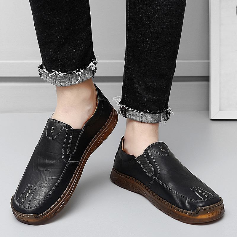 Män Kohud Andas Handsömmar Mjuk Sula Kort Slip On Casual Shoes