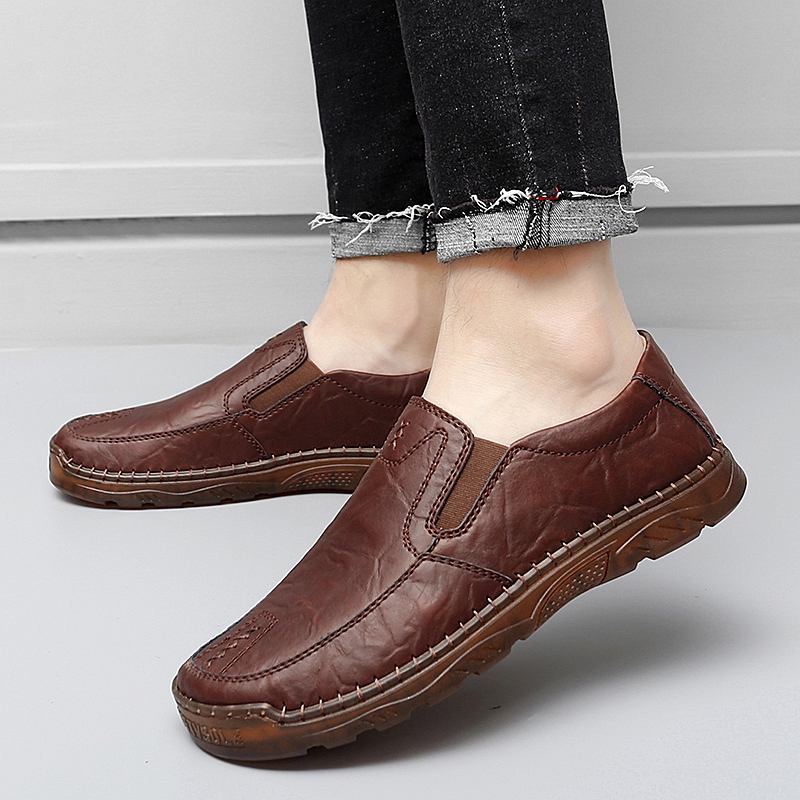 Män Kohud Andas Handsömmar Mjuk Sula Kort Slip On Casual Shoes