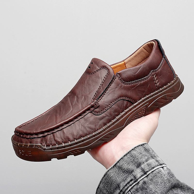 Män Kohud Andas Handsömmar Mjuk Sula Slip On Solid Casual Loafer Skor