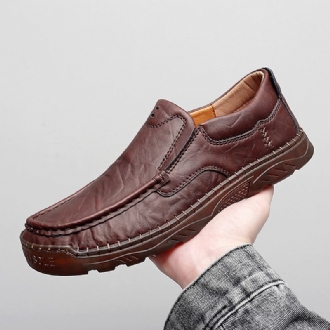 Män Kohud Andas Handsömmar Mjuk Sula Slip On Solid Casual Loafer Skor