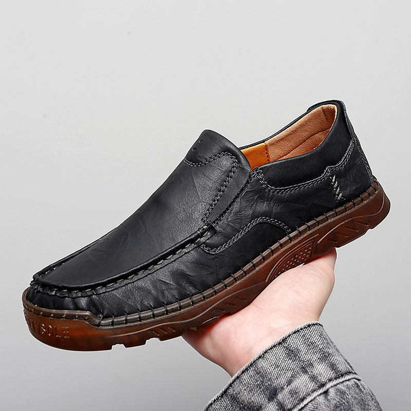 Män Kohud Andas Handsömmar Mjuk Sula Slip On Solid Casual Loafer Skor