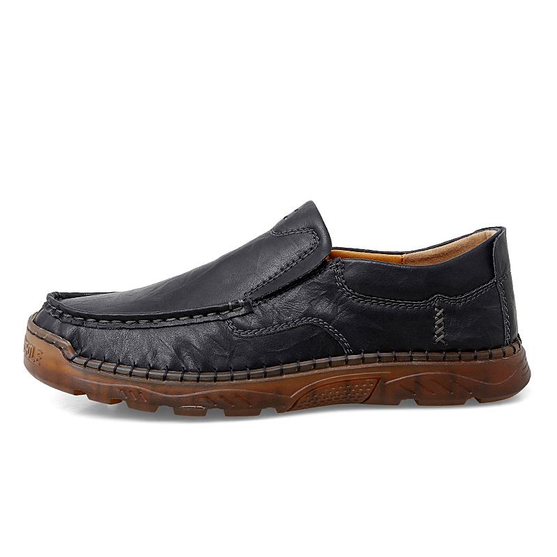 Män Kohud Andas Handsömmar Mjuk Sula Slip On Solid Casual Loafer Skor