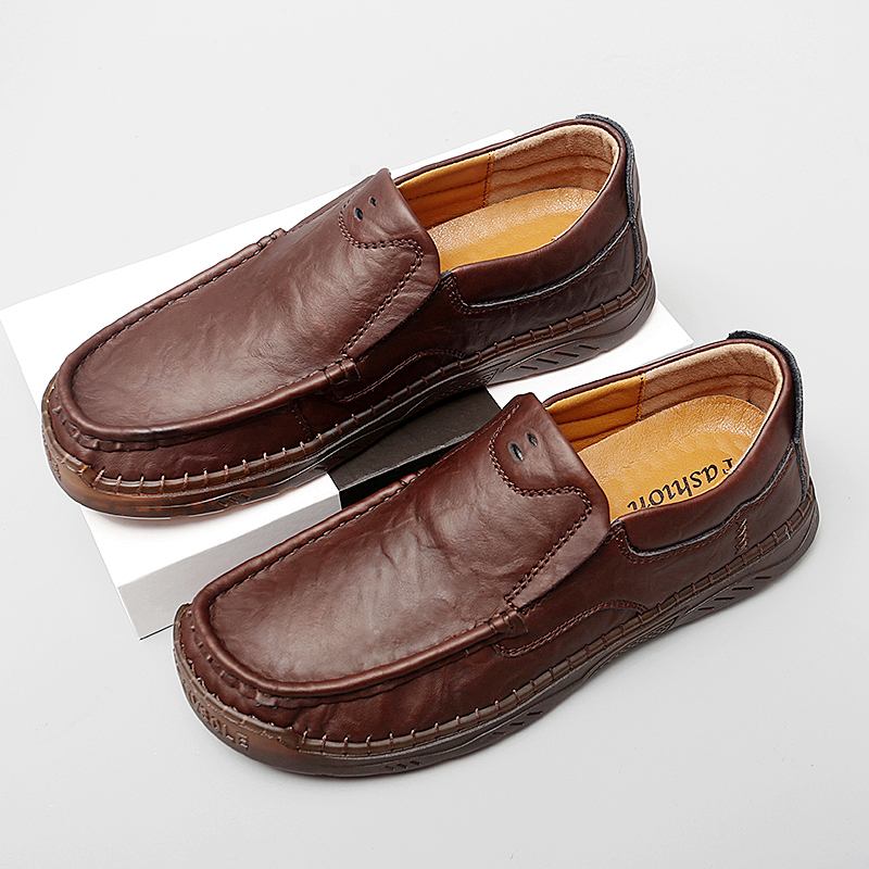 Män Kohud Andas Handsömmar Mjuk Sula Slip On Solid Casual Loafer Skor