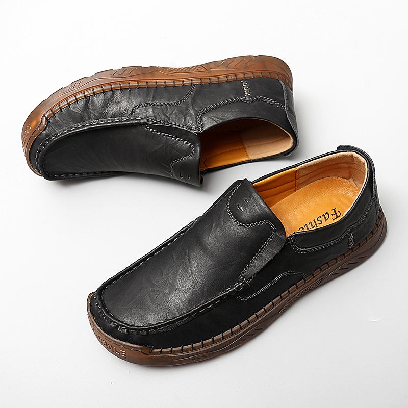 Män Kohud Andas Handsömmar Mjuk Sula Slip On Solid Casual Loafer Skor