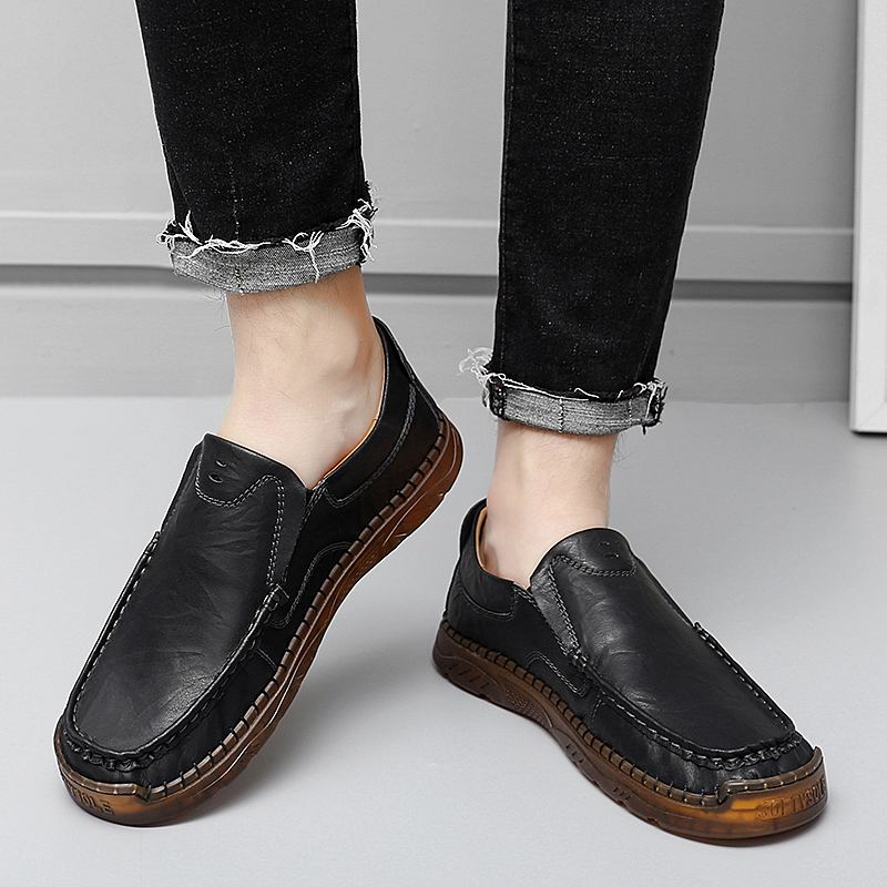 Män Kohud Andas Handsömmar Mjuk Sula Slip On Solid Casual Loafer Skor