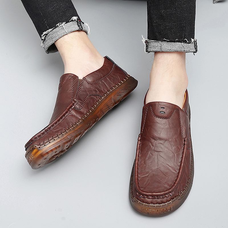 Män Kohud Andas Handsömmar Mjuk Sula Slip On Solid Casual Loafer Skor